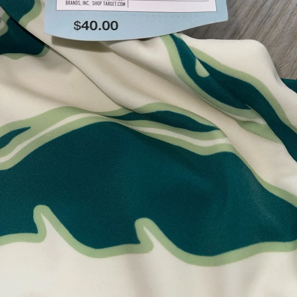 NWT Tropical Green Leaf One-Piece Swimsuit Halter Tie